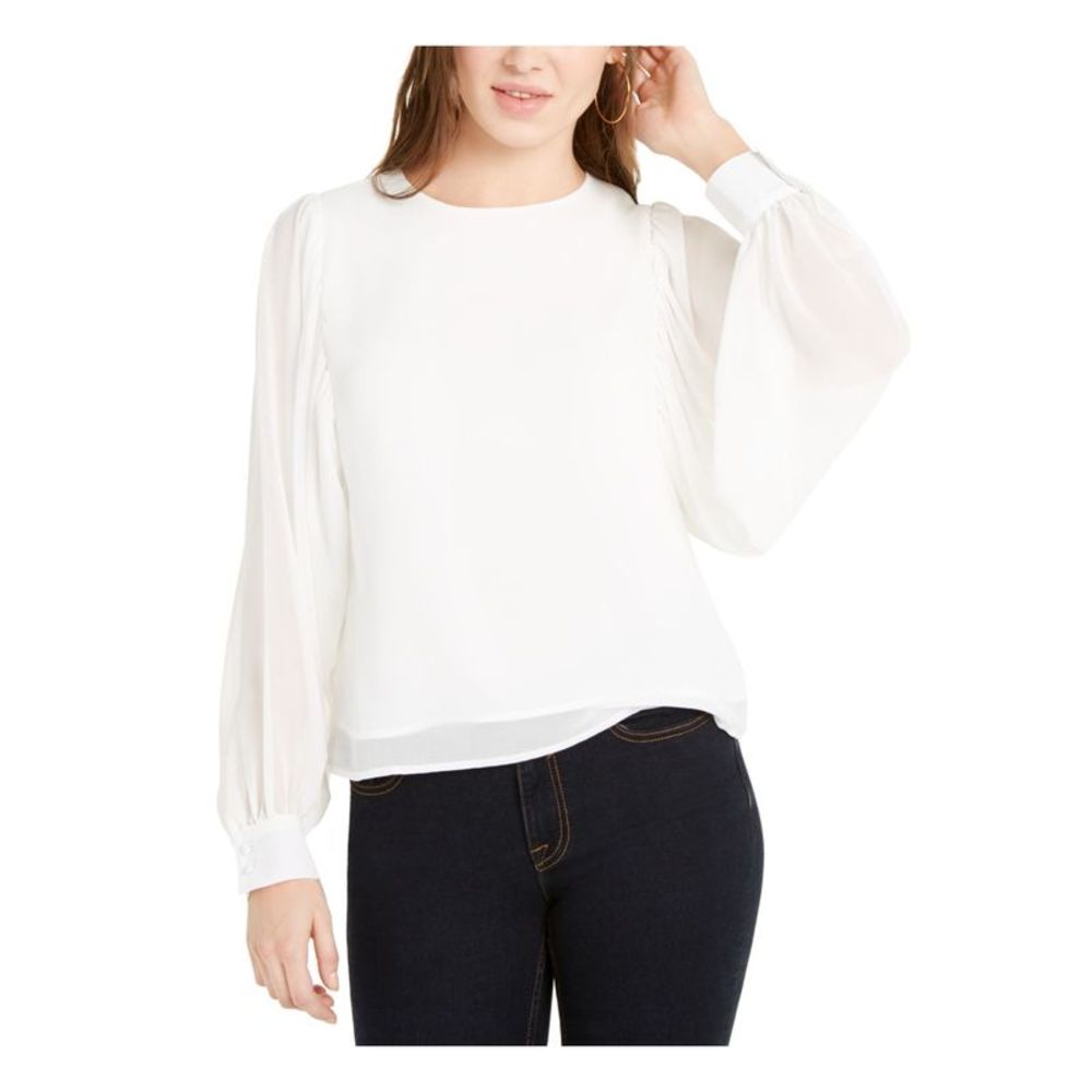 Q+A Los Angeles Womens White Long Sleeve Jewel Neck Top Juniors L
